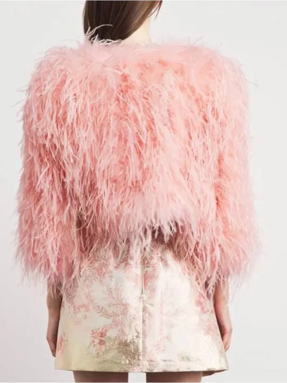 Alice and Olivia Kidman Ostrich Feather Jacket XS English Rose